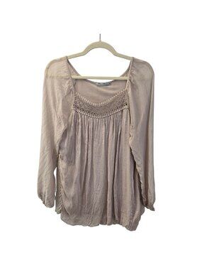 Elena Baldi Silk Lace Trim Scoop Neck Blouse Size Medium